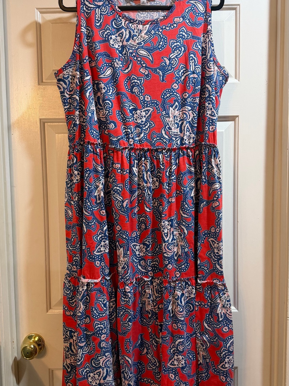 Emma & Michelle Red Paisley Tiered Dress Size 2X P2P 23.5